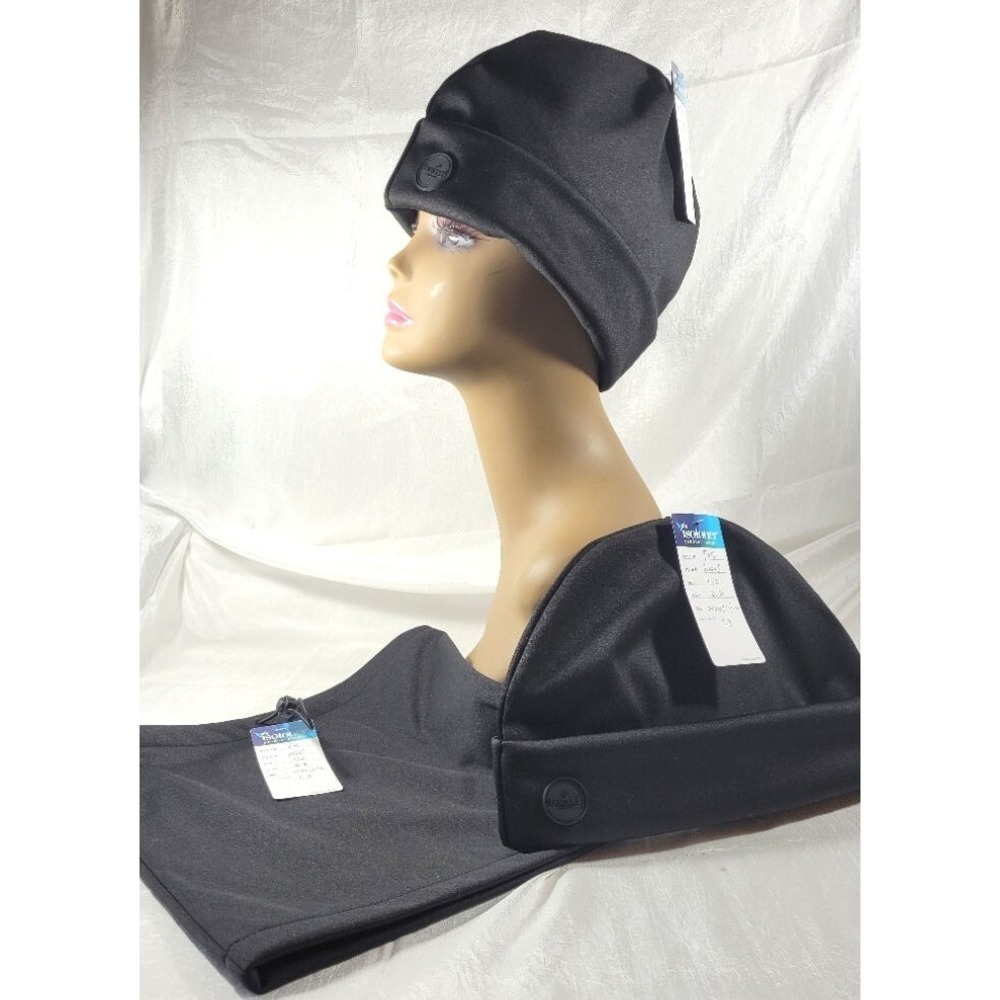 LOT 2 Isotoner Fleece Lined Beanie Hats & Neck Guard Gator Black- Product Sample